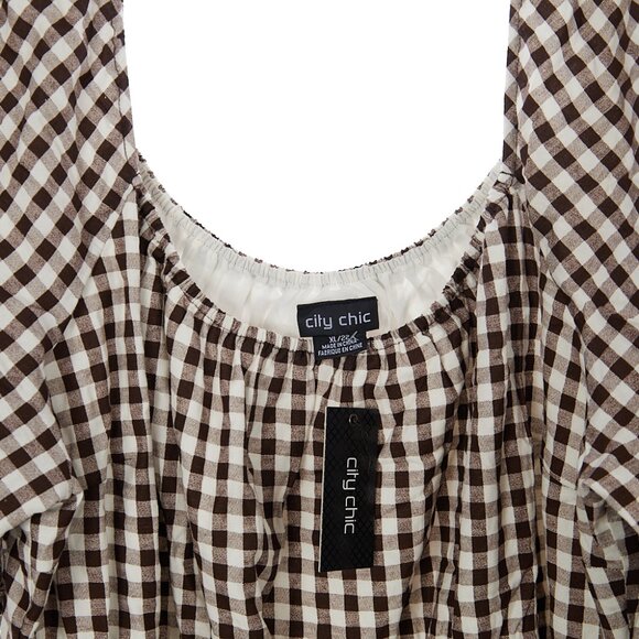 City Chic Cocoa Gingham Linen Blend Dress Women's 22 NWT - Picture 3 of 9